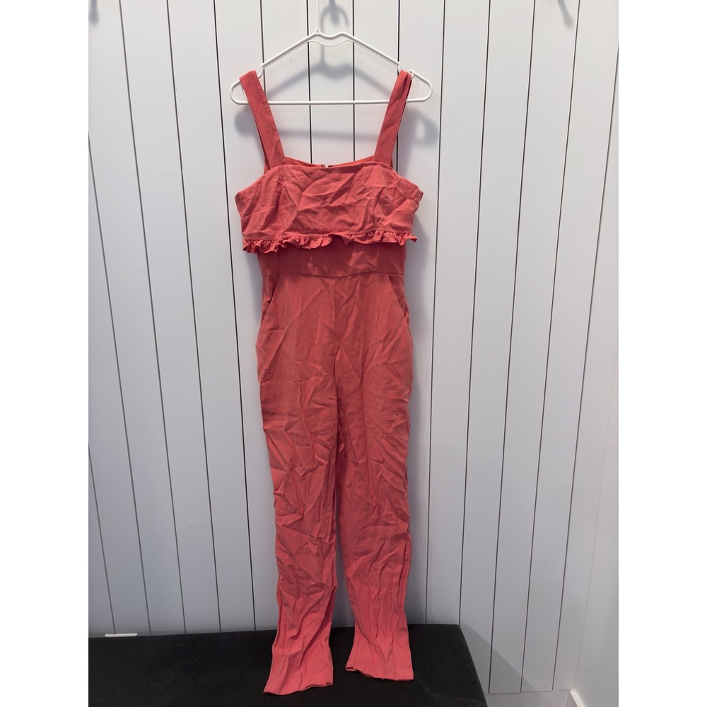 BCBGeneration Jumpsuit Womens 4 Coral Ruffle Bodice Square Neck Cottagecore
